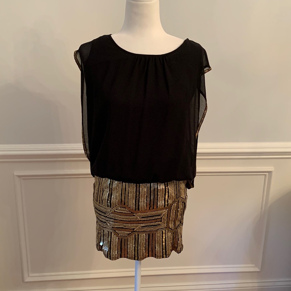 Moon Collection Black & Gold Sequin Dress Size Small